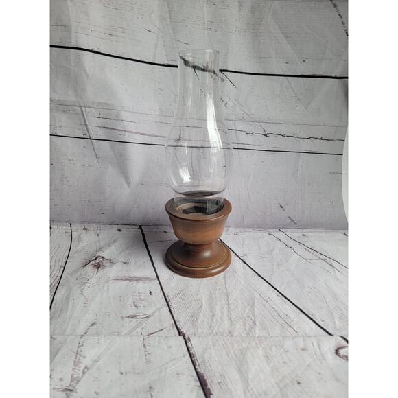 Vintage Wood Chimeny Candle Holder With Glass Hurricane Top 12 Inches Tall - Picture 1 of 7